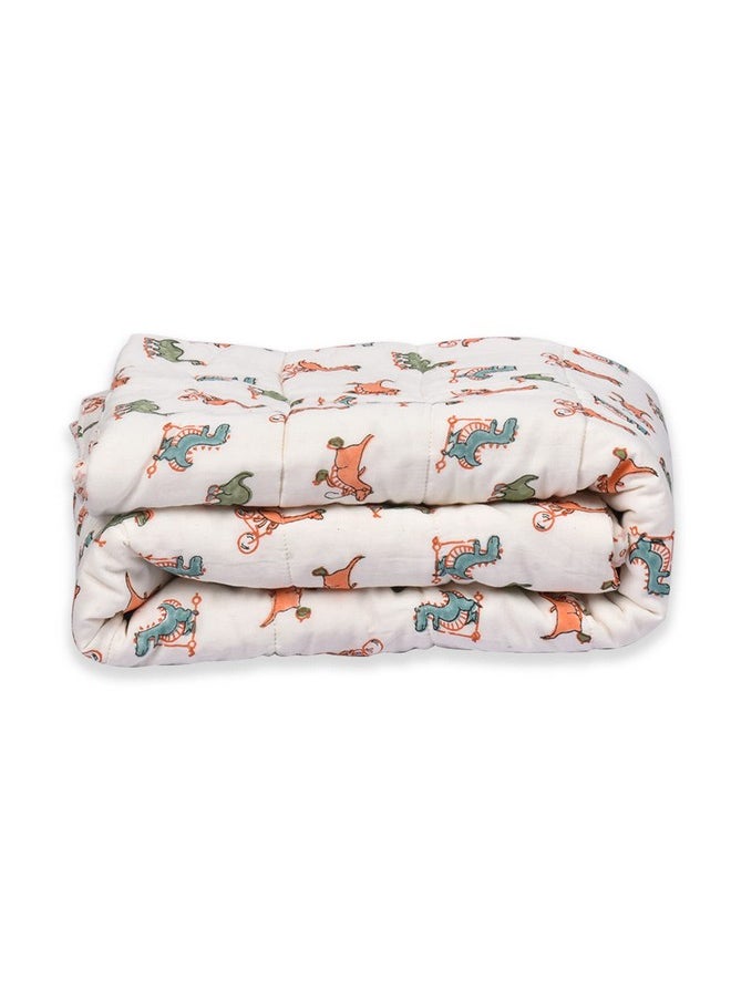 MOM'S HOME Organic Cotton All Season Baby Quilt | Light Weight | Soft | Perfect For Light Winters | 100X120 Cm | 0-3 Year | Dinosure | Reversible  - Image 3