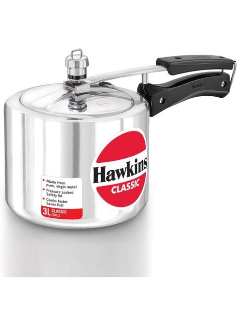3.0Liters Classic Aluminium Tall Pressure Cooker With Inner Lid(CL3T), Silver Silver