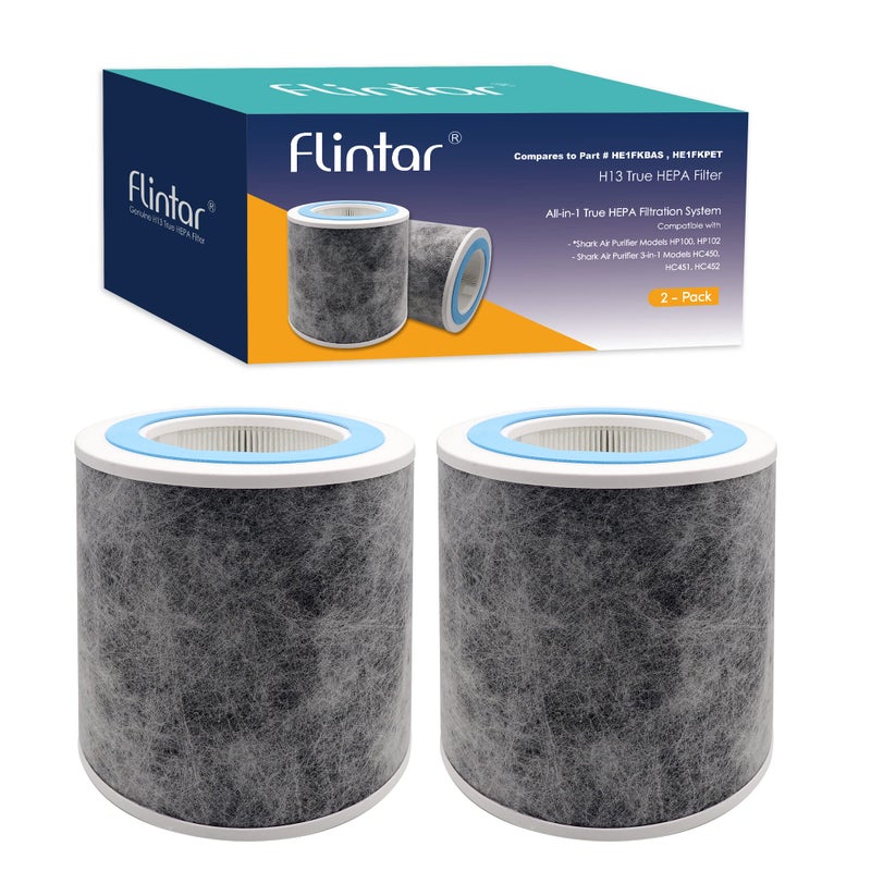 Flintar HP102 Replacement Filter Made in TAIWAN Compatible with Shark Air Purifier HP100 HP102 HC450 HC451 HC452 HC455 Compares to Part  HE1FKBAS and HE1FKPET 2Pack