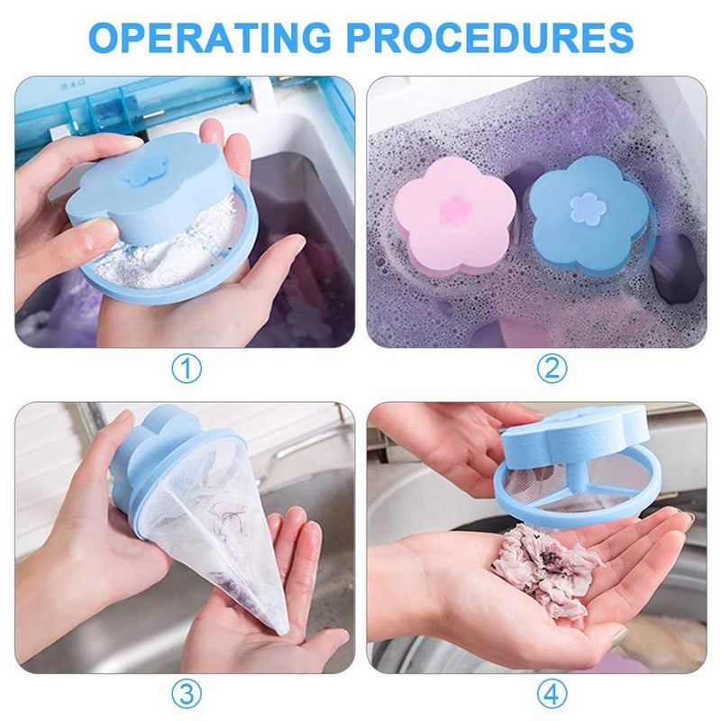 PallRin Combo Flower Shape Home Washing Machine Floating Net Bag Hair Removal Ball Debris Thread Cleaning Filter Net Lint Mesh Bag 2 Nos Washing Machine Ball Wash Without Detergent6No RandomColor  - Image 5