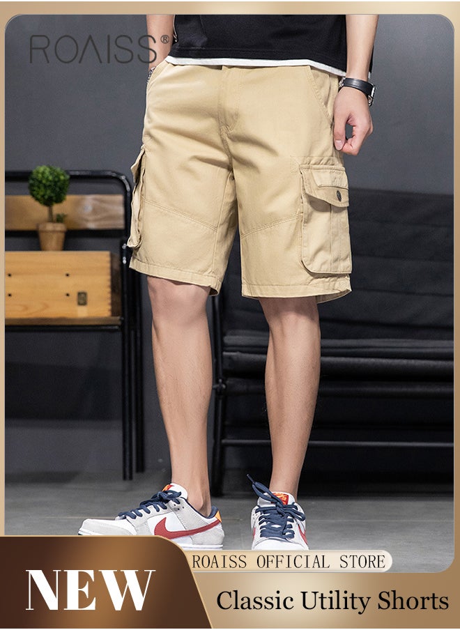 roaiss - Loose Zipper Outdoor Cargo Shorts for Men Versatile Casual Polyester Fiber Multiple Pockets Beach Shorts Mens Simple Comfortable Breathable Skin-Friendly Sports Half Pants - Image 1
