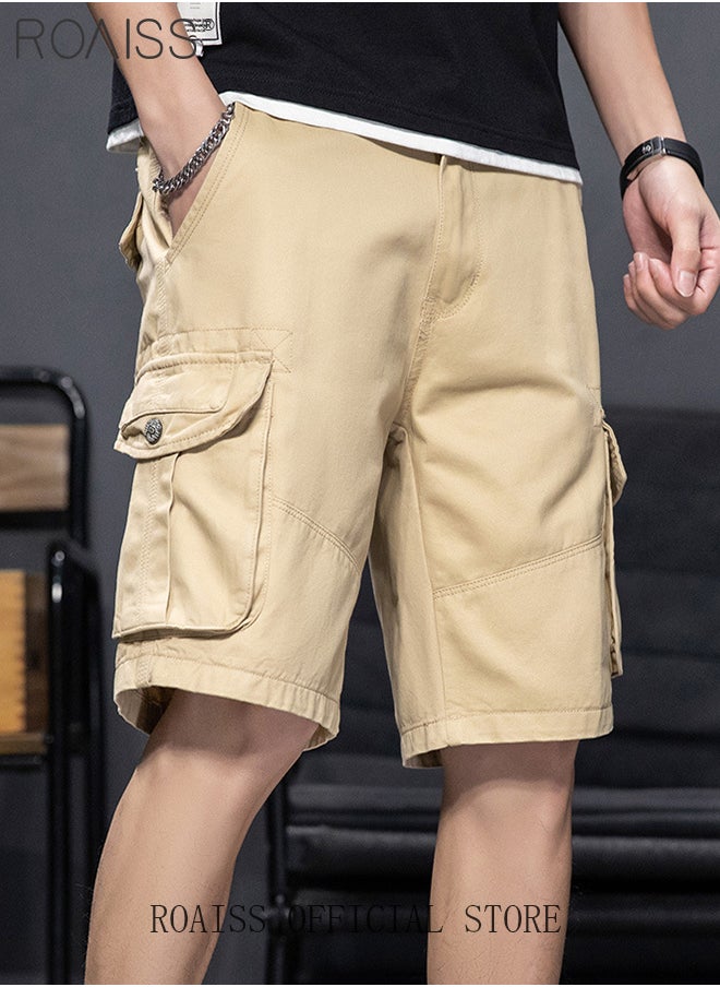 roaiss - Loose Zipper Outdoor Cargo Shorts for Men Versatile Casual Polyester Fiber Multiple Pockets Beach Shorts Mens Simple Comfortable Breathable Skin-Friendly Sports Half Pants - Image 1