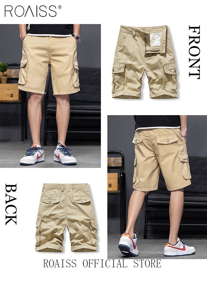 roaiss - Loose Zipper Outdoor Cargo Shorts for Men Versatile Casual Polyester Fiber Multiple Pockets Beach Shorts Mens Simple Comfortable Breathable Skin-Friendly Sports Half Pants - Image 1