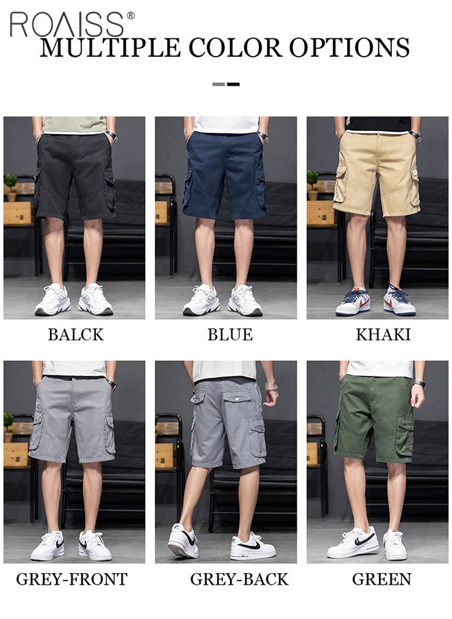 roaiss - Loose Zipper Outdoor Cargo Shorts for Men Versatile Casual Polyester Fiber Multiple Pockets Beach Shorts Mens Simple Comfortable Breathable Skin-Friendly Sports Half Pants - Image 1