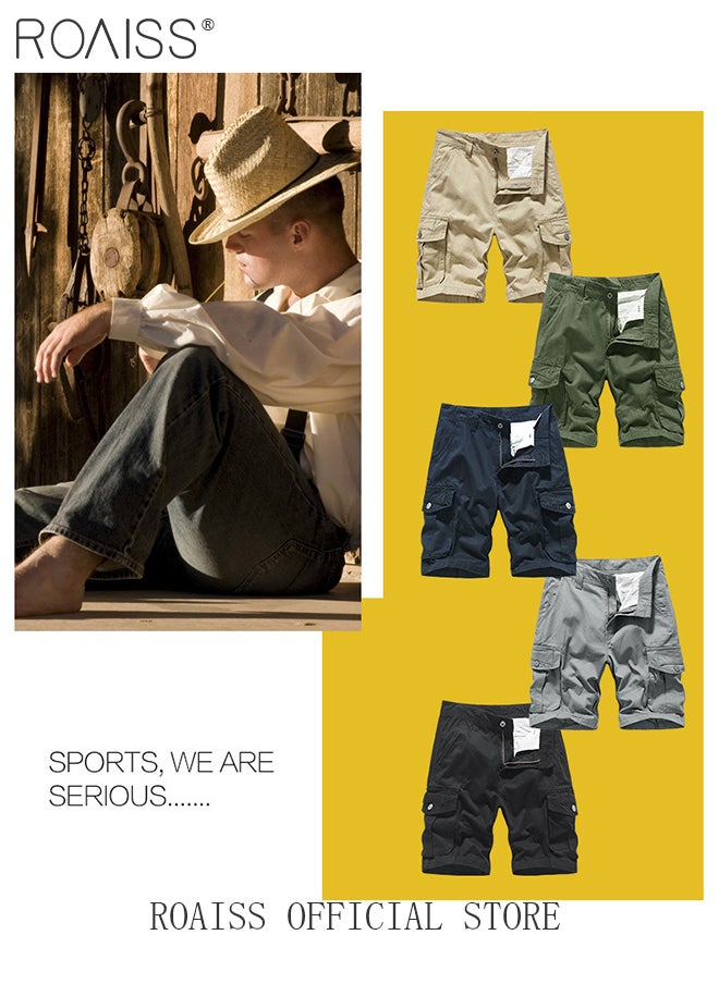 roaiss - Loose Zipper Outdoor Cargo Shorts for Men Versatile Casual Polyester Fiber Multiple Pockets Beach Shorts Mens Simple Comfortable Breathable Skin-Friendly Sports Half Pants - Image 1