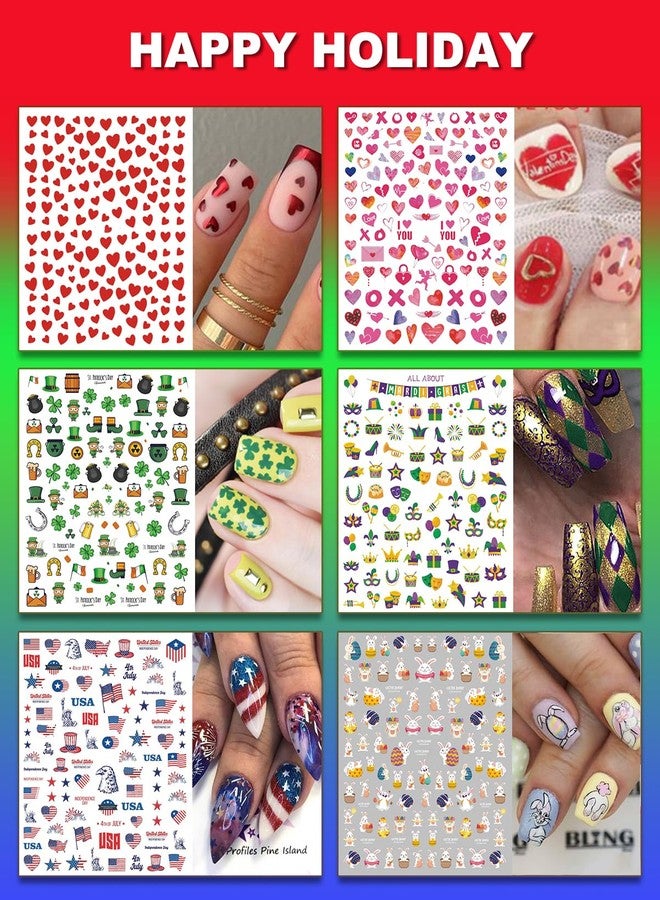 winthrop 36 Sheets All Holiday Nail Art Stickers, Mixed Season Nail Decals Set for All Year, Spring Summer 3D Self-Adhesive Colorful Pegatinas Uñas Daisy Butterfly 4th of July Halloween Christmas - Image 4