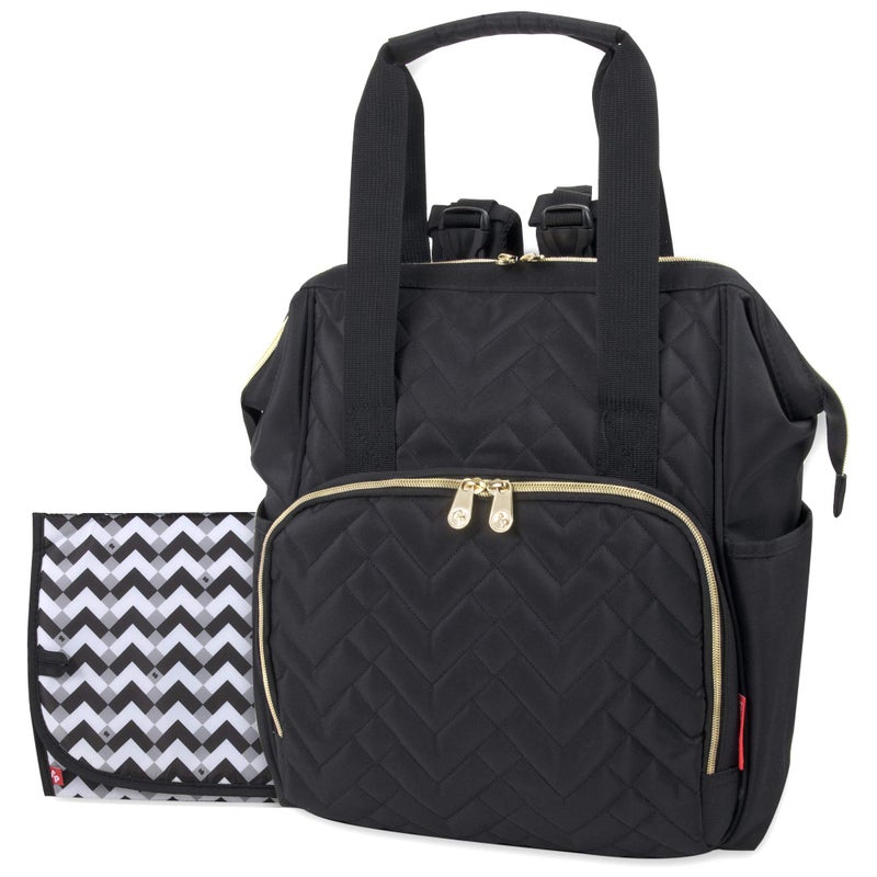 Baby Essentials Quilted Backpack Diaper Bag Tote with Changing Pad Stroller Straps Insulated Bottle Compartment Midnight Black 