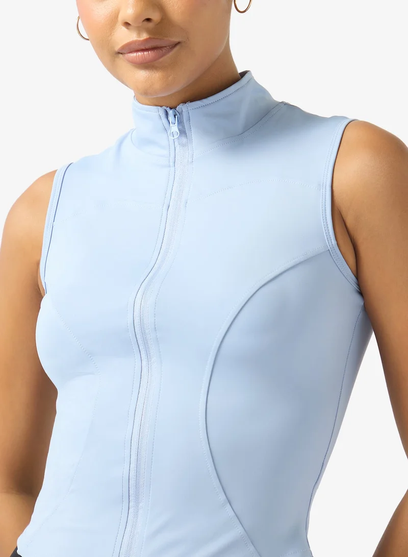 Frwd Blue Seamless Body Contour Zip Up Sleeveles Top for Women | Best Price UAE