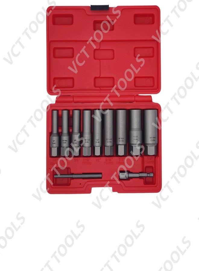 VCT 11pc 3/8 Dr Spiral Deep Deepwell Extractor Set for Removing Studs, Bolts, Fittings, Spark-Plugs, Broken nuts, Threaded Tubes, Lug nuts - Image 2