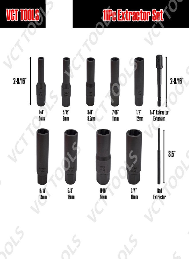VCT 11pc 3/8 Dr Spiral Deep Deepwell Extractor Set for Removing Studs, Bolts, Fittings, Spark-Plugs, Broken nuts, Threaded Tubes, Lug nuts - Image 5