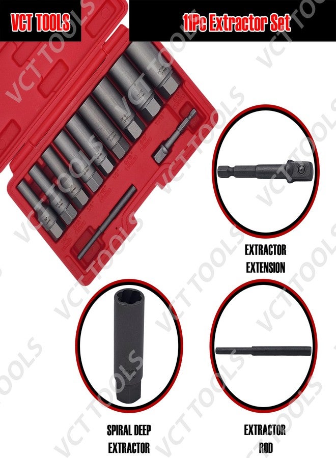 VCT 11pc 3/8 Dr Spiral Deep Deepwell Extractor Set for Removing Studs, Bolts, Fittings, Spark-Plugs, Broken nuts, Threaded Tubes, Lug nuts - Image 3