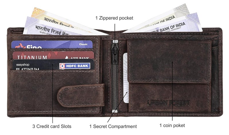 URBANFOREST مجموعة هدايا محفظة جلدية بنية وحزام كاجوال بني للرجال - Image 5