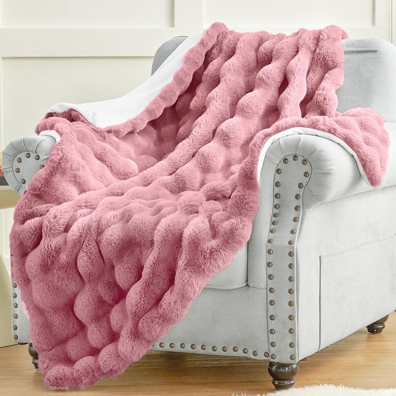 Bedsure Super Soft Knit Twin Blanket - Warm Cozy Reversible Checkered Black and White Blanket  Fluffy Fuzzy Plush Lightweight Print Blanket for Couch Sofa Bed (60"" x 80"") - Image 2