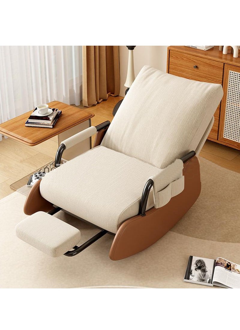Arabest Rocking Chair, Multifunctional Lounge Chair, Comfortable Lazy Chair on Balcony, Reclining Single Person Sofa Chair, Sedentary Rocking Chair in Living Room, Off-White Khaki-With Leg Rest  - Image 1
