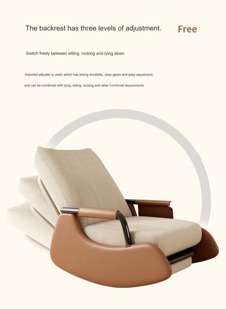 Arabest Rocking Chair, Multifunctional Lounge Chair, Comfortable Lazy Chair on Balcony, Reclining Single Person Sofa Chair, Sedentary Rocking Chair in Living Room, Off-White Khaki-With Leg Rest  - Image 3