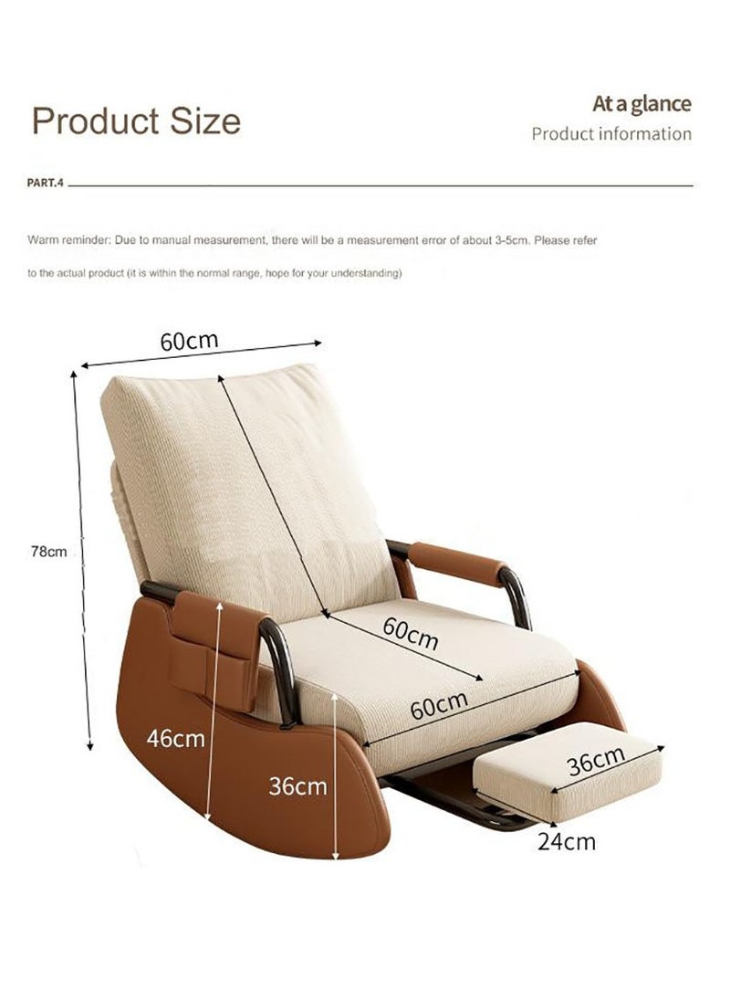 Arabest Rocking Chair, Multifunctional Lounge Chair, Comfortable Lazy Chair on Balcony, Reclining Single Person Sofa Chair, Sedentary Rocking Chair in Living Room, Off-White Khaki-With Leg Rest  - Image 2