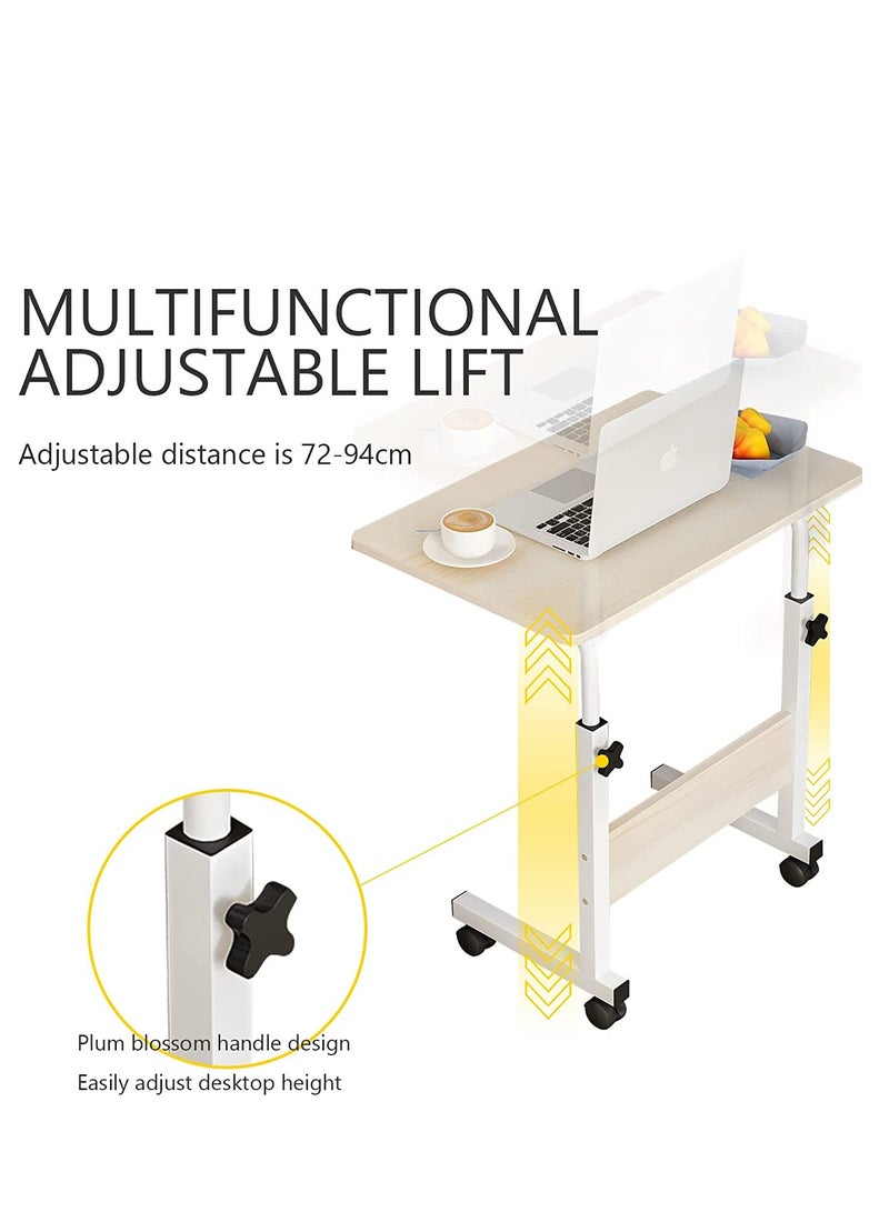 ZUIHAO Home Office Desk 80x40cm Height Adjustable PC Notebook Standing Laptop Cart End Side Table with Wheels for Study Room Bedroom Living Room - Image 2