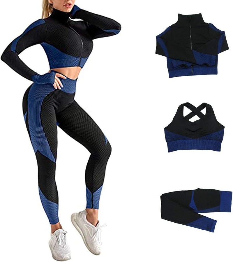Veriliss 3pcs Seamless Outfit Workout Sets Gym for Women, Fitness Sports School Running Clothes Yoga Sportswear - Image 1