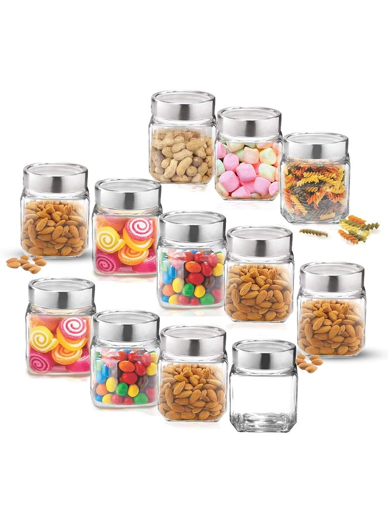 Cloudmart CLOUDMART 580ml Cube Jar, Transparent Storage Container Glass Jar, Kitchen Glass Bottle for Spices and More (Set Of 12)  - Image 1