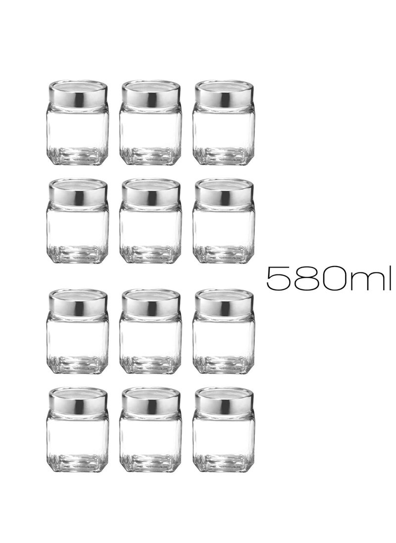 Cloudmart CLOUDMART 580ml Cube Jar, Transparent Storage Container Glass Jar, Kitchen Glass Bottle for Spices and More (Set Of 12)  - Image 3