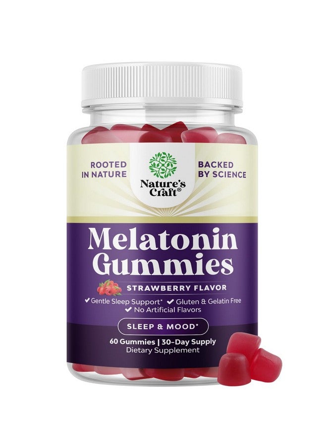 Natures Craft Melatonin 5mg Natural - Gelatin Free and Halal Melatonin Gummies 5mg Sleep Supplement for Adults - Strawberry Sleep Gummies for Adults Fall Asleep Faster with Natural Flavors and Colors 60ct - Image 1