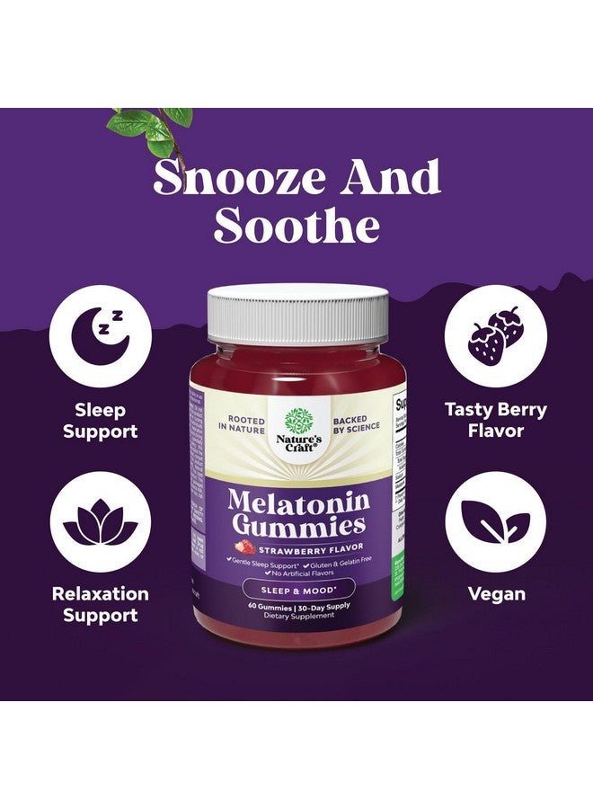 Natures Craft Melatonin 5mg Natural - Gelatin Free and Halal Melatonin Gummies 5mg Sleep Supplement for Adults - Strawberry Sleep Gummies for Adults Fall Asleep Faster with Natural Flavors and Colors 60ct - Image 3