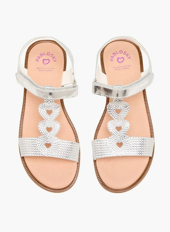 بابلوسكي Girls Heart Textured Hook & Loop Sandals