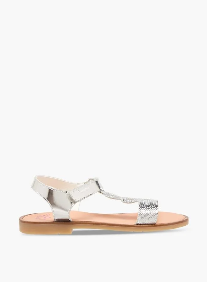 بابلوسكي Girls Heart Textured Hook & Loop Sandals
