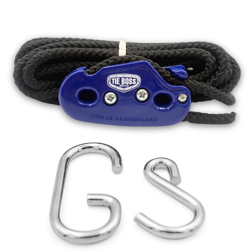 Tie Boss - 1/4 Inch, Medium Duty, (150 lbs Working Load Limit), Weather Resistant, Tie Down, Rope Tightening System, (w/15 ft Rope) (Pack of 1) (Blue) - Image 1