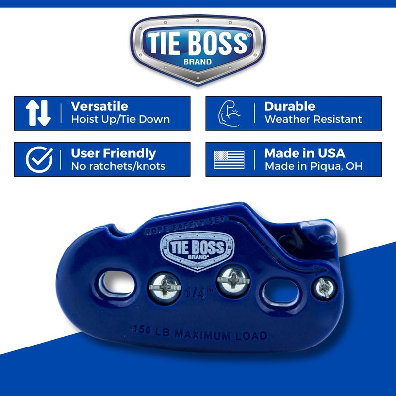 Tie Boss - 1/4 Inch, Medium Duty, (150 lbs Working Load Limit), Weather Resistant, Tie Down, Rope Tightening System, (w/15 ft Rope) (Pack of 1) (Blue) - Image 5
