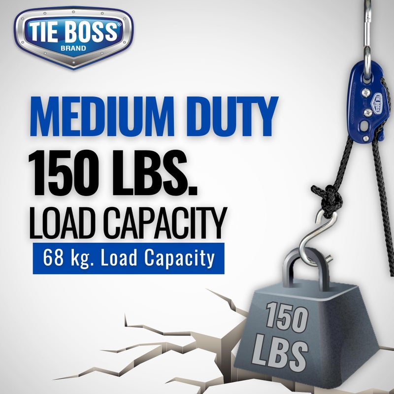 Tie Boss - 1/4 Inch, Medium Duty, (150 lbs Working Load Limit), Weather Resistant, Tie Down, Rope Tightening System, (w/15 ft Rope) (Pack of 1) (Blue) - Image 3
