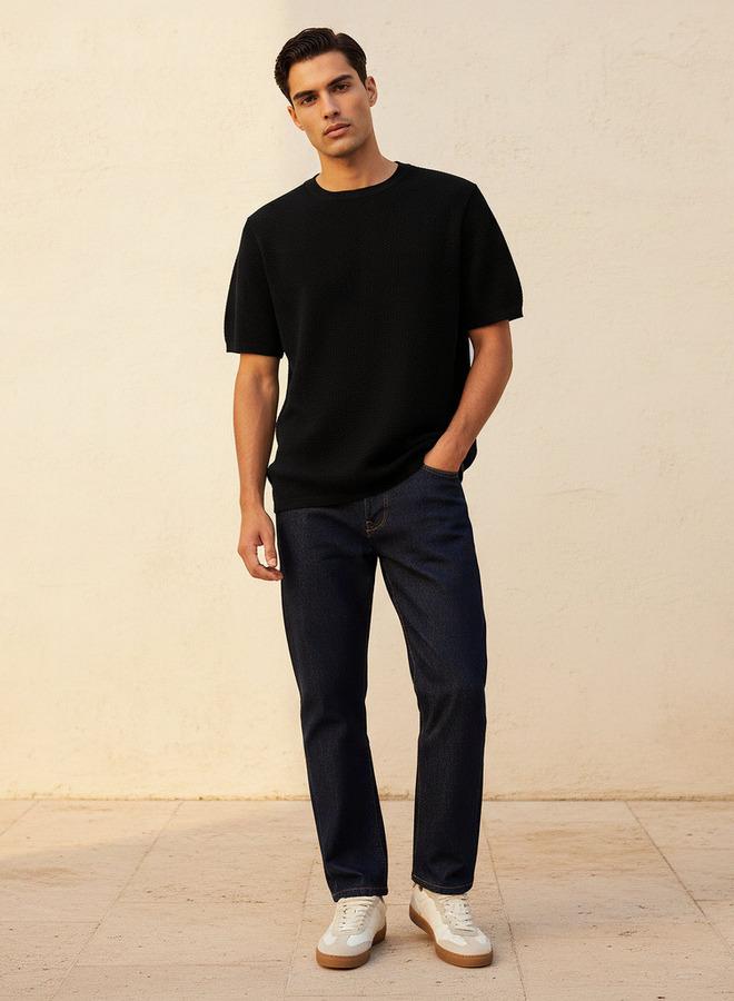 Iconic Men Regular Fit Crew Neck Short Sleeves Popcorn Textured T-shirt - Image 3