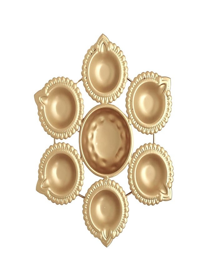 ZIG-ZAG Handcrafted Metal Urli Bowl with 6 Diyas for Floating Flowers & Tea Light Candles – Perfect for Home, Office, and Table Decor, Diwali & Christmas Decorations ( 7-Inch ) - Image 2