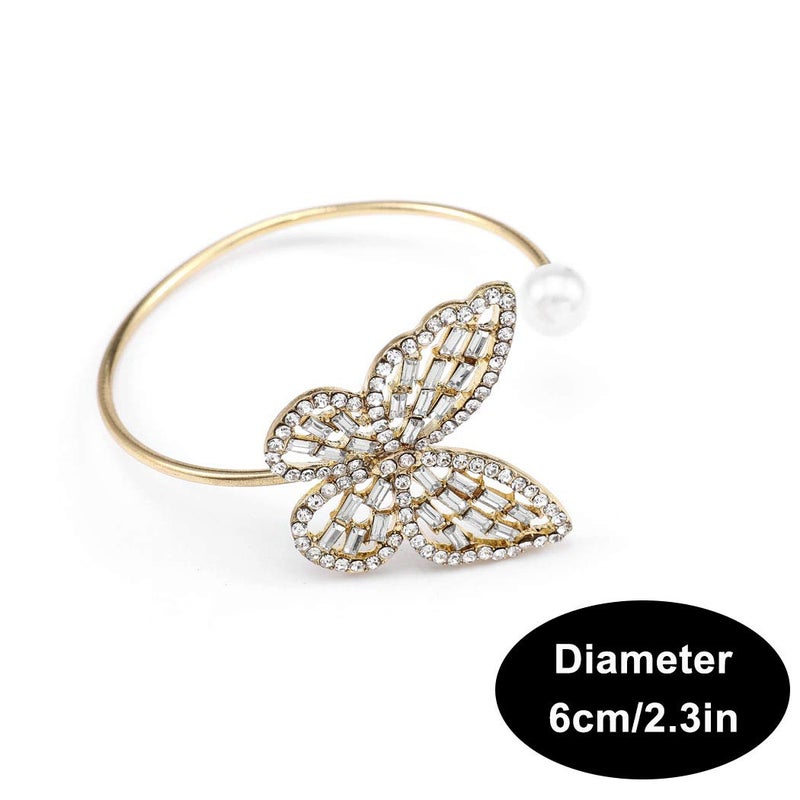 ELABEST Glitter Crystal Bracelet Rhinestone Bracelet Gold Dainty Hollow Bangle Wedding Bridal Bridesmaid Jewelry for Women (White Butterfly) - Image 3