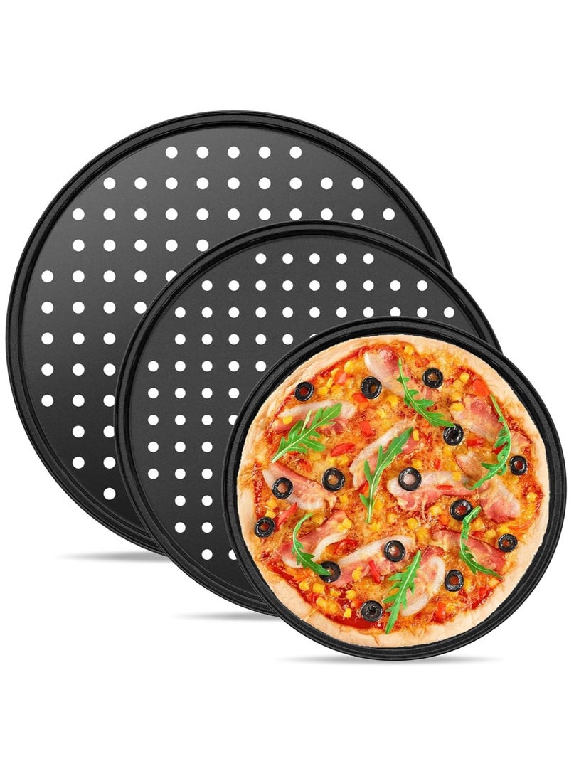 MarlaMall 3PCS Round Pizza Pan with Holes, Nonstick Pizza Tray for Oven 9Inch, 11Inch, 12 Inch, Pizza Baking Pans, Perforated Carbon Steel Pizza Bakeware for Home Restaurant Kitchen Baking - Image 1