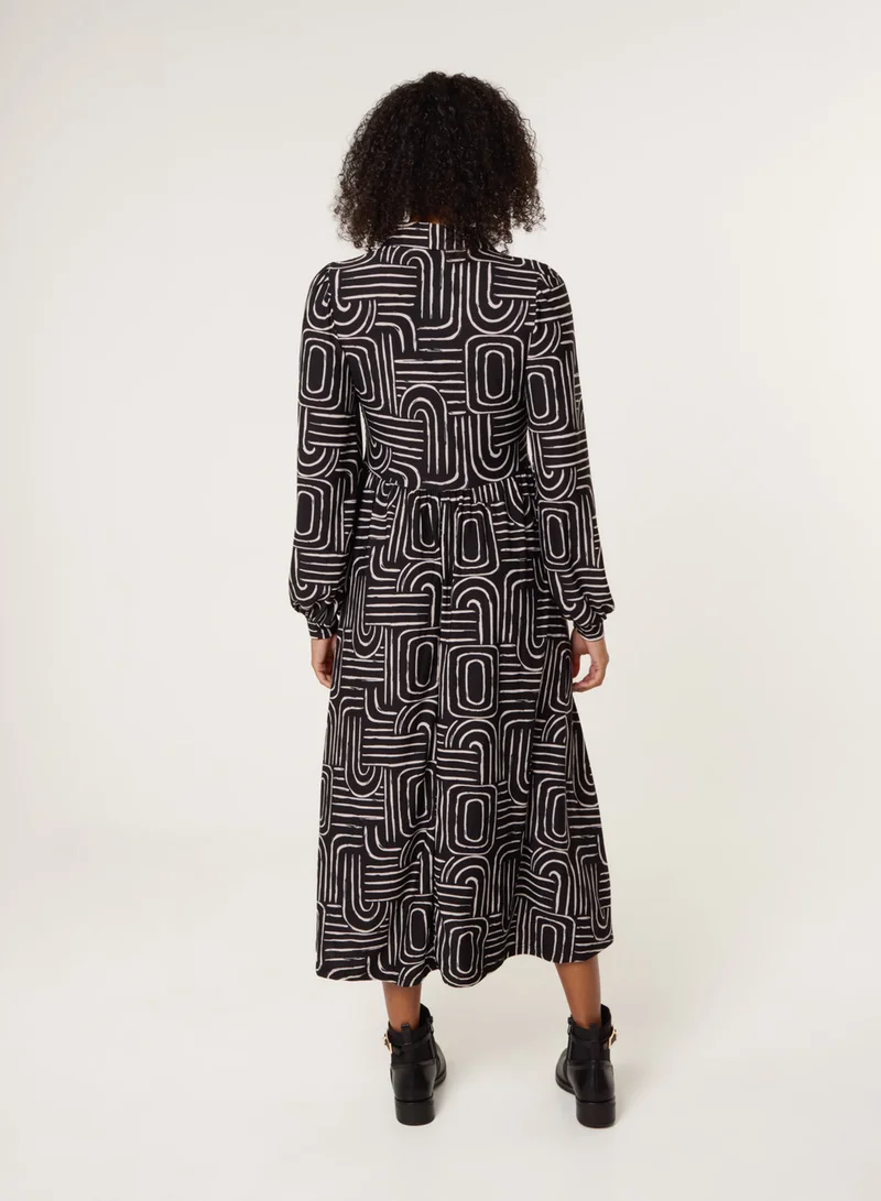 Blue Vanilla Shirred Bust Long Sleeve Midi Dress