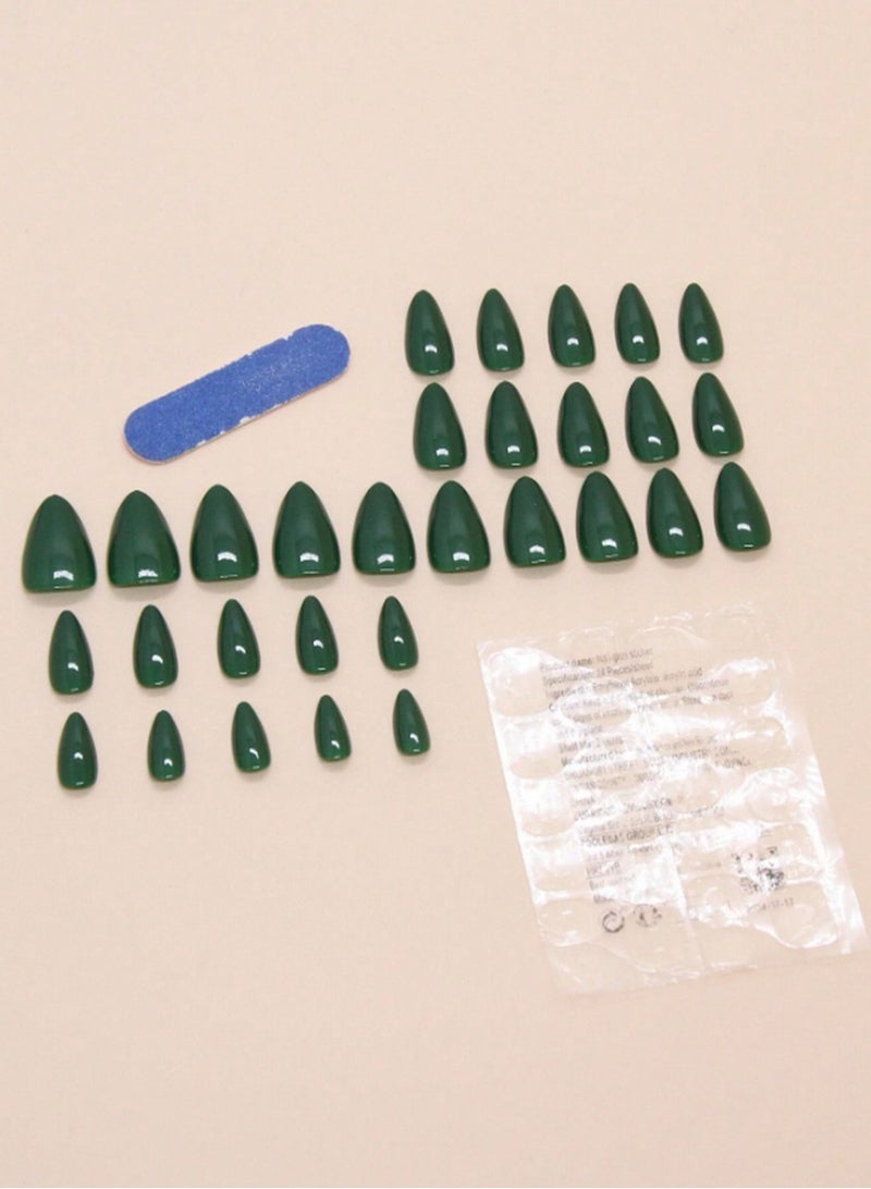 Generic 24pcs Glossy Dark Green Almond Press-On Nails – Reusable Artificial Nail Set with Mixed Sizes for Full DIY Manicure – Medium Length, Elegant Curved Shape for Everyday Wear & Special Occasions  - Image 2