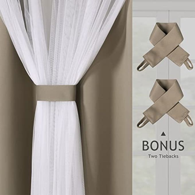 BONZER Dual Layers Grommet Top Mix and Match Blackout Curtains with White Sheer Voile for Living Room, Vintage Linen, 52x95 Inch, Set of 2 Panels - Image 3