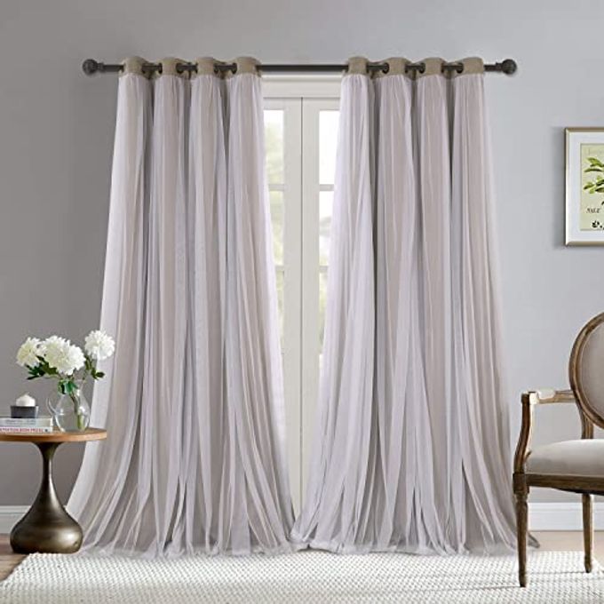 BONZER Dual Layers Grommet Top Mix and Match Blackout Curtains with White Sheer Voile for Living Room, Vintage Linen, 52x95 Inch, Set of 2 Panels - Image 4
