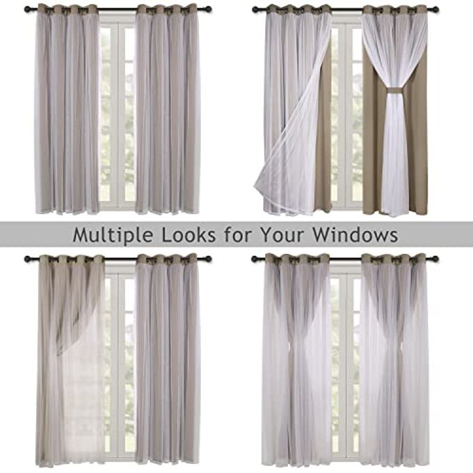 BONZER Dual Layers Grommet Top Mix and Match Blackout Curtains with White Sheer Voile for Living Room, Vintage Linen, 52x95 Inch, Set of 2 Panels - Image 2
