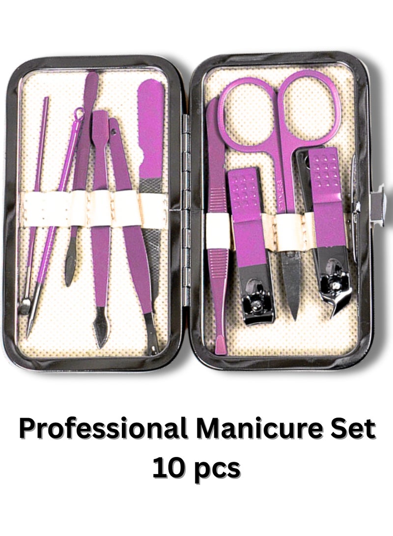 مجموعة مانيكير/باديكير احترافية 10 قطع - لون بنفسجي