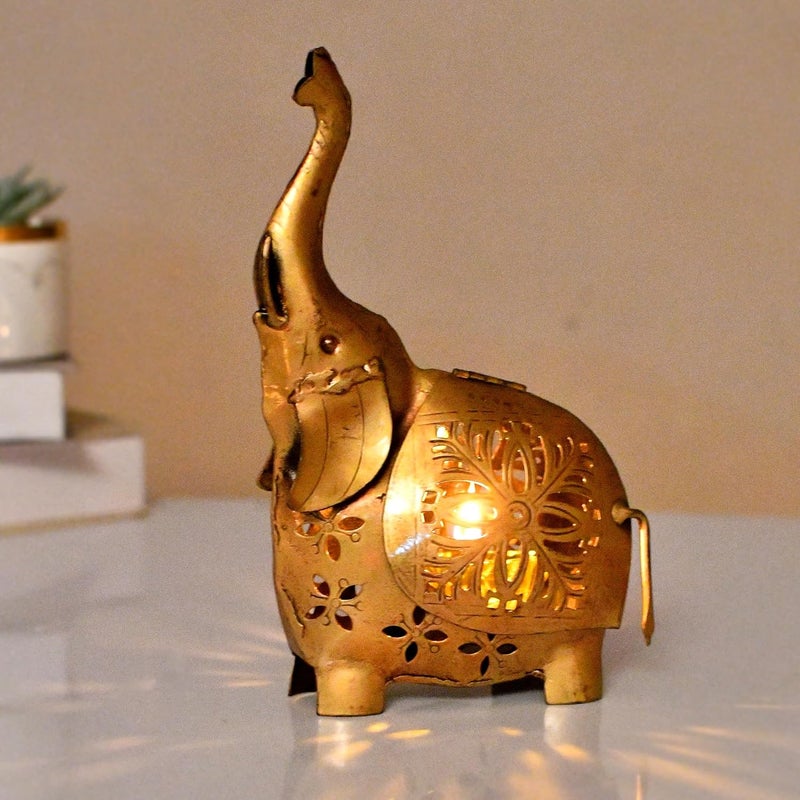CRAFTAM Iron Elephant Tealight Candle Holder Stand Showpiece Statue for Home Living Room Decoration 1 Piece - Image 1