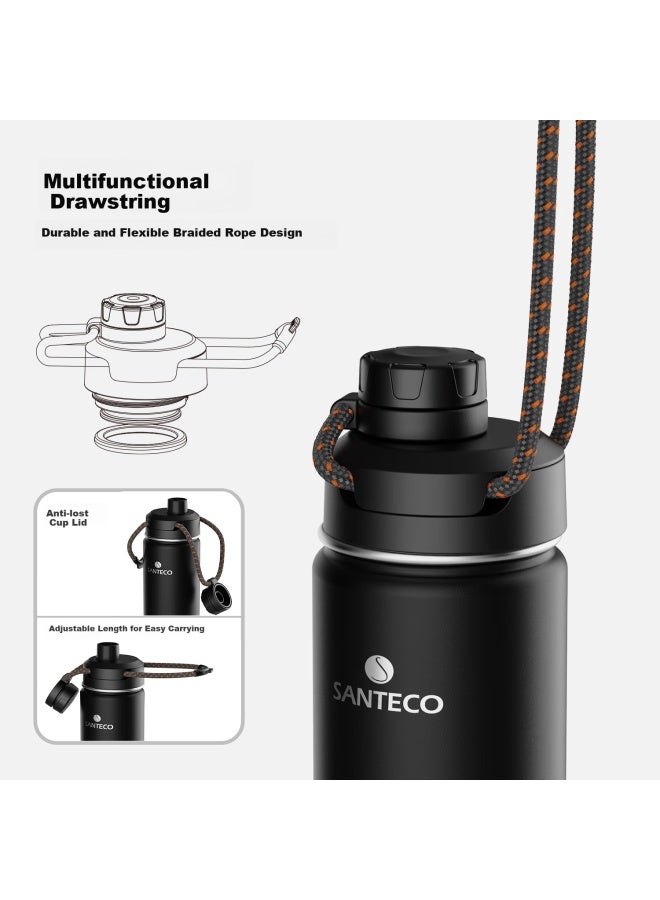 SANTECO زجاجة ماء رياضية معزولة من الفولاذ المقاوم للصدأ من سانتيكو، زجاجة محمولة في الهواء الطلق للرجال، سعة كبيرة، دلو ركوب، لون أخضر موسى - Image 4