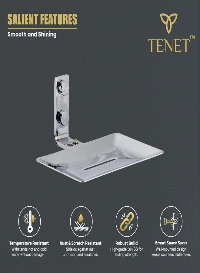 Tenet Stainless Steel Soap Dish/Soap Holder/Soap Tray - 304 Grade Rust Free Wall Mounted Bathroom Accessory for Washbasin, Shower & Kitchen Sink | 1 Year Warranty (1, Chrome Colour) - Image 2