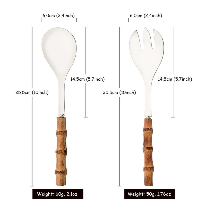 Uniturcky Serving Spoon and Fork Set, 304 Stainless Steel Serving Utensils with Natural Bamboo Handle, 10" Long Handle Serving Set for Kitchen Party Buffet, 4 Pieces / 2 of Each - Image 2