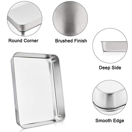 P&P CHEF 9.3 Inch Stainless Steel Sheet Cake Pan, Rectangular Baking Pan for Lasagna Brownie Meats, Cookie Tray Fits in Toaster Oven, Easy Clean & Heavy Duty (1Pc) - Image 3