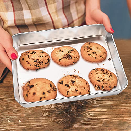 P&P CHEF 9.3 Inch Stainless Steel Sheet Cake Pan, Rectangular Baking Pan for Lasagna Brownie Meats, Cookie Tray Fits in Toaster Oven, Easy Clean & Heavy Duty (1Pc) - Image 5