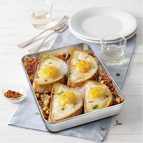 P&P CHEF 9.3 Inch Stainless Steel Sheet Cake Pan, Rectangular Baking Pan for Lasagna Brownie Meats, Cookie Tray Fits in Toaster Oven, Easy Clean & Heavy Duty (1Pc) - Image 4