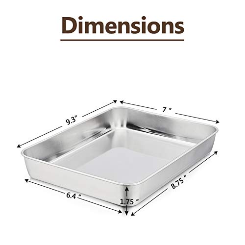 P&P CHEF 9.3 Inch Stainless Steel Sheet Cake Pan, Rectangular Baking Pan for Lasagna Brownie Meats, Cookie Tray Fits in Toaster Oven, Easy Clean & Heavy Duty (1Pc) - Image 2