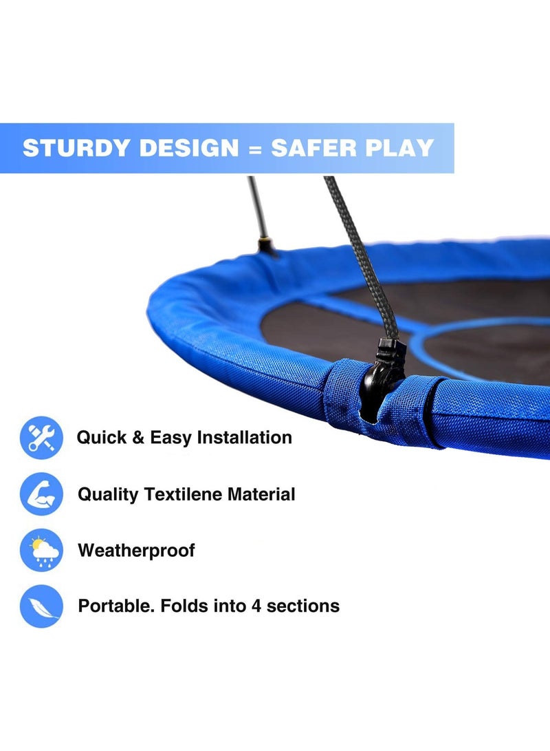 GUDOO مقعد أرجوحة عش 110 سم للأطفال – للأطفال للداخلية والخارجية، أرجوحة دائرية كبيرة على شكل صحن، سعة تحمل 500 رطل، مناسبة للأشجار، الفناء الخلفي، ملاعب الأطفال، سهلة التركيب، باللون الأزرق. - Image 4